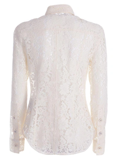 Shop Calvin Klein Lace Long Sleeve Shirt In Beige