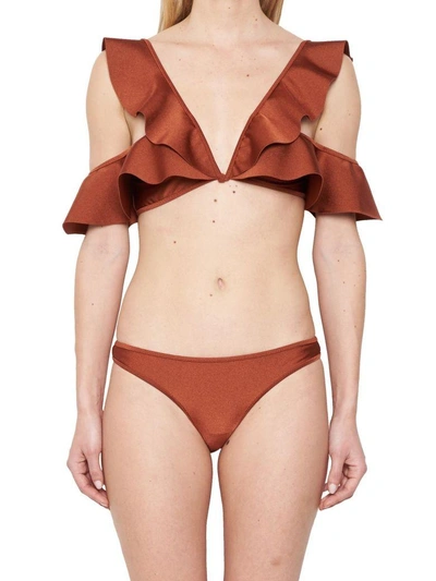 Shop Zimmermann 'tali Flutter' Swimsuit In Brown