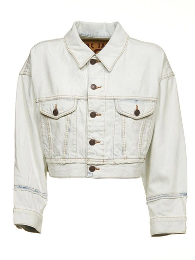 Shop Marc Jacobs Boxy Cropped Denim Jacket In Bianco