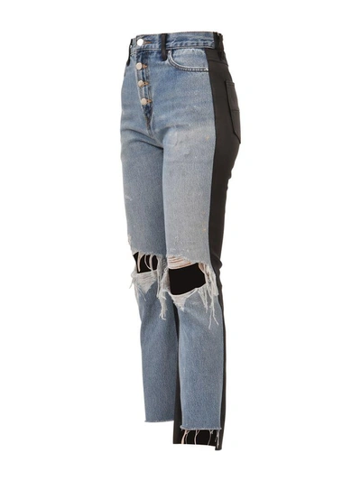 Shop Amiri Leather And Denim Jeans In Blue