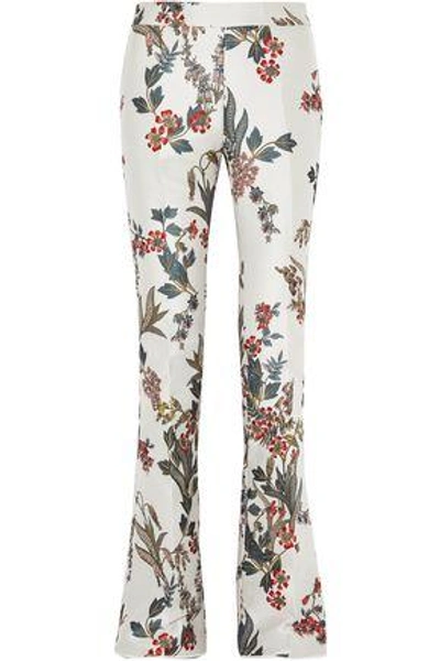 Shop Giambattista Valli Woman Floral Satin-jacquard Bootcut Pants Ivory