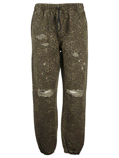 Shop Alexander Wang Distressed Track Pants In Sage Leopard Print