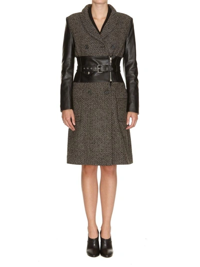 Shop Moschino Belted Coat In Grey