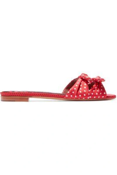 Shop Tabitha Simmons Cleo Bow-embellished Polka-dot Twill Slides In Red