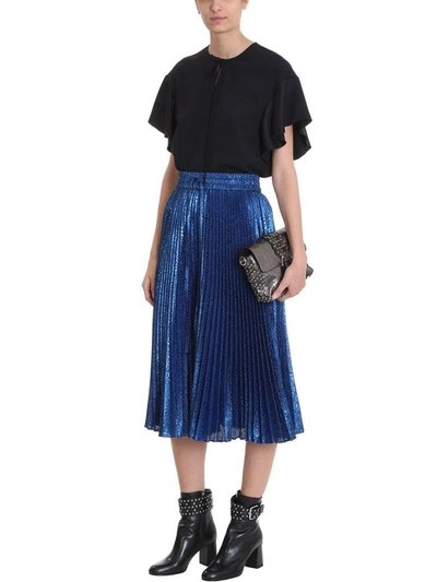Shop Red Valentino Blue Sparkle Pleated Skirt