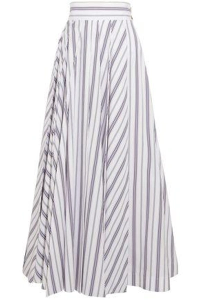 Shop A.w.a.k.e. Woman Pleated Striped Cotton-poplin Maxi Skirt White