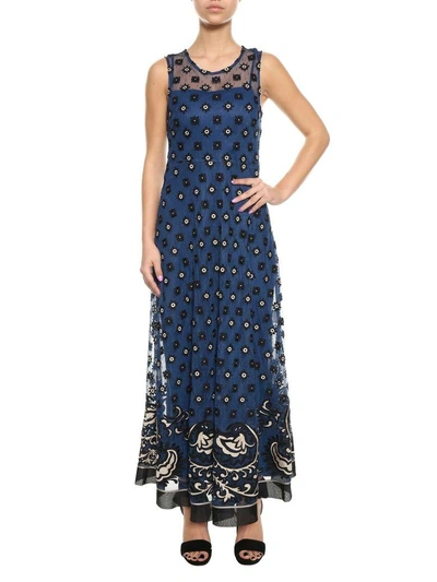 Shop Red Valentino Bandana Embroidered Long Dress In Blu