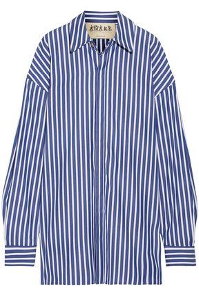 Shop A.w.a.k.e. Woman Oversized Striped Cotton-poplin Shirt Royal Blue