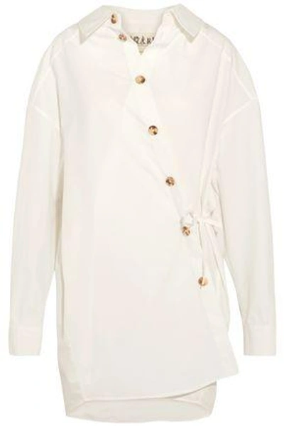 Shop A.w.a.k.e. Woman Oversized Button-detailed Cotton-blend Poplin Shirt Ivory