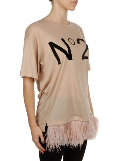 Shop N°21 Cotton T-shirt With Feathers Detail In Nude