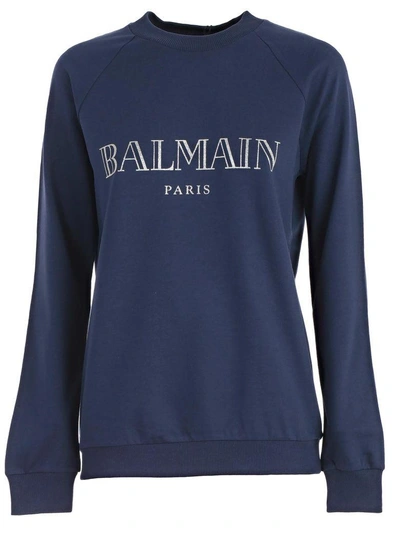 Shop Balmain Logo Print Sweatshirt In Cmarine Silver