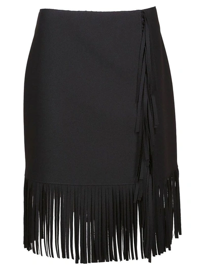 Shop Msgm Fringed Skirt In Black