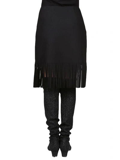Shop Msgm Fringed Skirt In Black