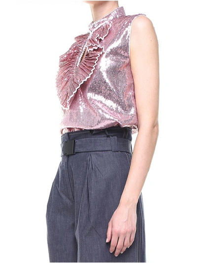 Shop N°21 Sequin-embellished Ruffle-trim Top In Pink