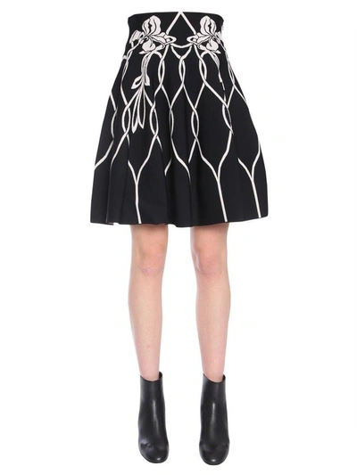 Shop Alexander Mcqueen Art Nouveau Jacquard Mini Skirt In Nero