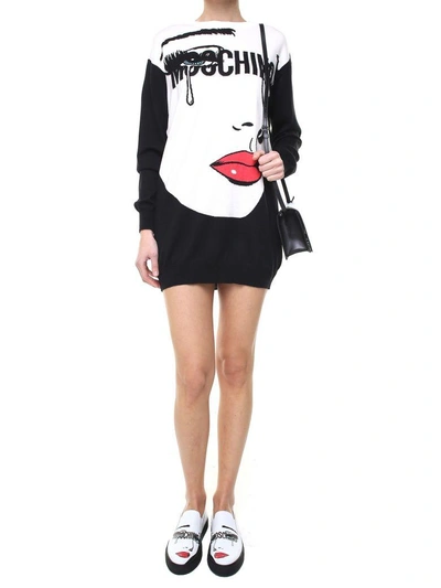 Shop Moschino "eyes" Wool Dress In Nero