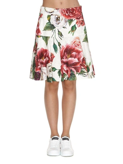 Shop Dolce & Gabbana Peonie Print Skirt In Multicolor
