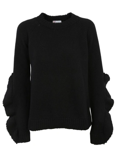 Shop Red Valentino Ruffle Sleeve Sweater In Black