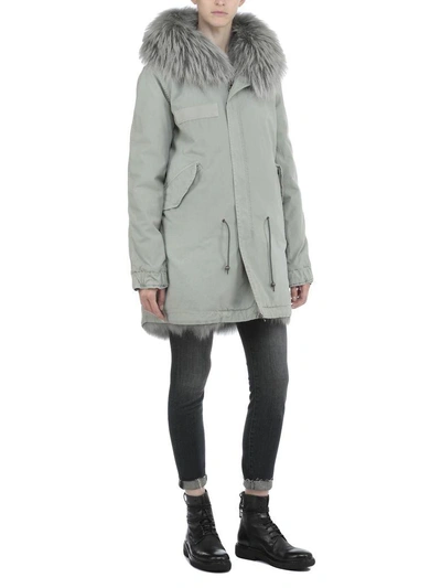 Shop Mr & Mrs Italy Cotton Parka With Fur In Rosemary/alb