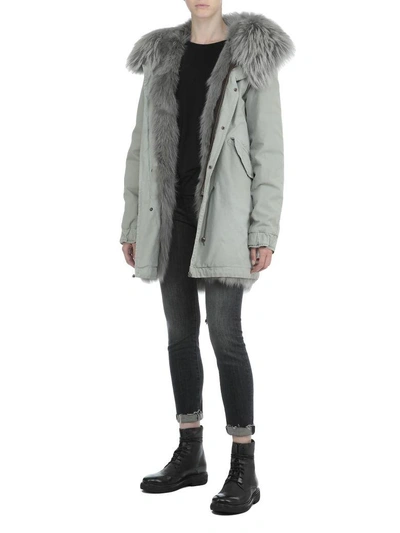 Shop Mr & Mrs Italy Cotton Parka With Fur In Rosemary/alb