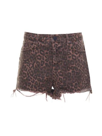 Shop Alexander Wang Leo-print Cotton-denim Frayed Shorts In Marrone