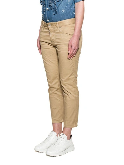 Shop Dsquared2 Beige Cool Girl Denim Cropped Jeans In Natural