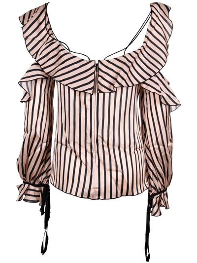 Shop Self-portrait Striped Top In Nude/black