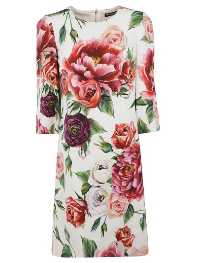 Shop Dolce & Gabbana Silk Rose Print Dress In Multicolor