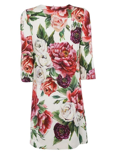 Shop Dolce & Gabbana Silk Rose Print Dress In Multicolor