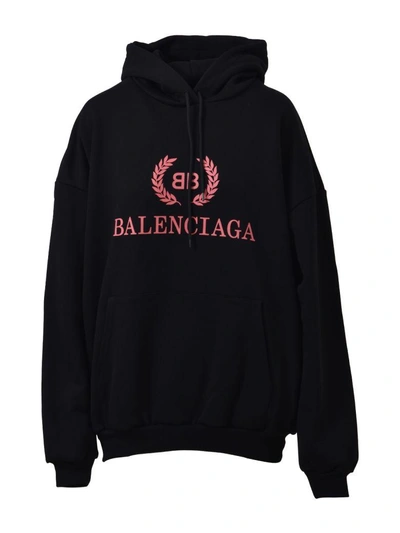 Shop Balenciaga Black Bb Print Hoodie In Black-pink