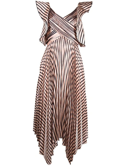 Shop Self-portrait Asymmetric Striped Dress In Nude/black