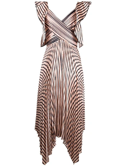 Shop Self-portrait Asymmetric Striped Dress In Nude/black