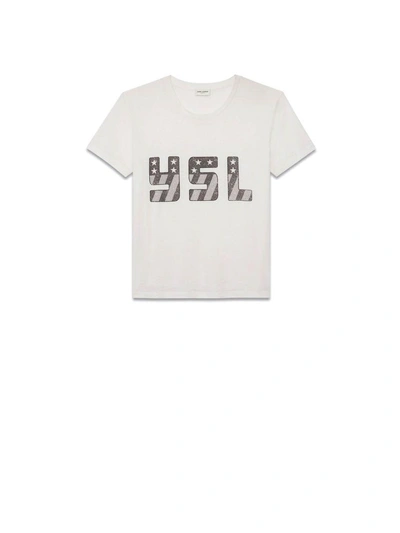 Shop Saint Laurent T-shirt In Off-white Jersey In Naturel Noir