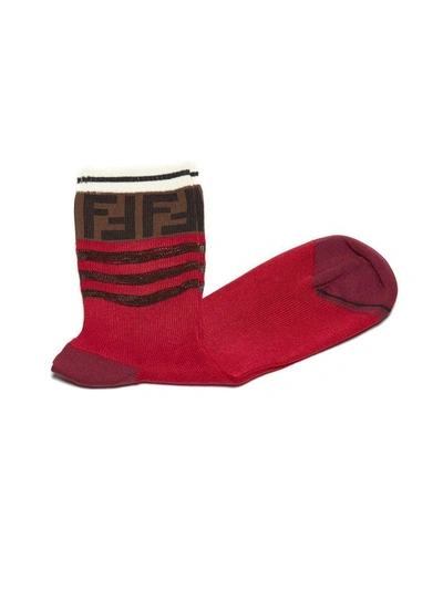 Shop Fendi Ff Motif Ribbed Socks In Bordeaux Moro