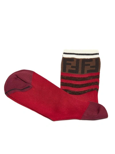 Shop Fendi Ff Motif Ribbed Socks In Bordeaux Moro