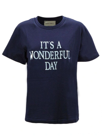 Shop Alberta Ferretti "it's A Wonderful Day" T-shirt In Blue Cotton.