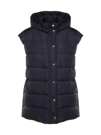 Shop Msgm Sleeveless Hooded Down Gilet In Nero