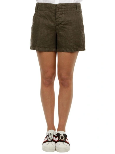 Shop Aspesi Linen Shorts In Military Green