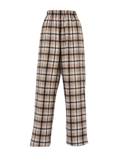 Shop Balenciaga Checkered Trouser In Off White/brown