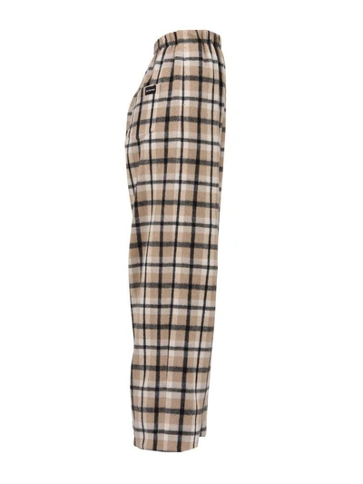 Shop Balenciaga Checkered Trouser In Off White/brown