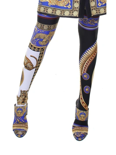 Shop Versace The Lovers-print High-rise Leggings In Nero