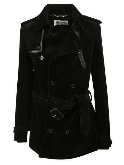 Shop Saint Laurent Belted Classic Coat In Black