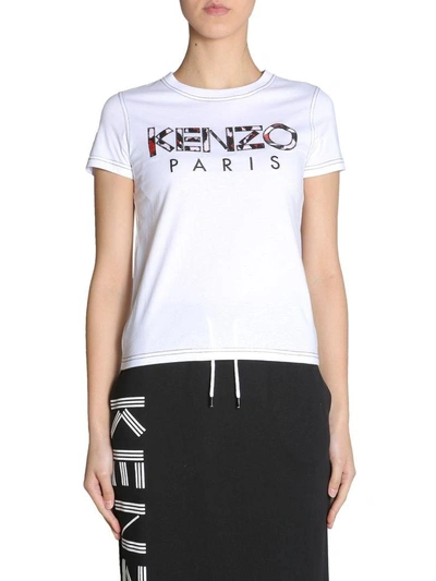 Shop Kenzo T-shirt With Logo Patch In Bianco