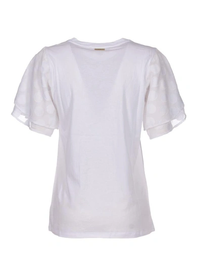 Shop Michael Michael Kors Polka Dot Sleeve T-shirt In White