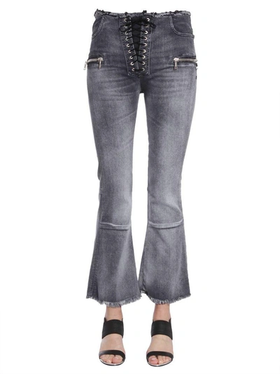 Shop Ben Taverniti Unravel Project Laceup Flare Cropped Jeans In Grigio