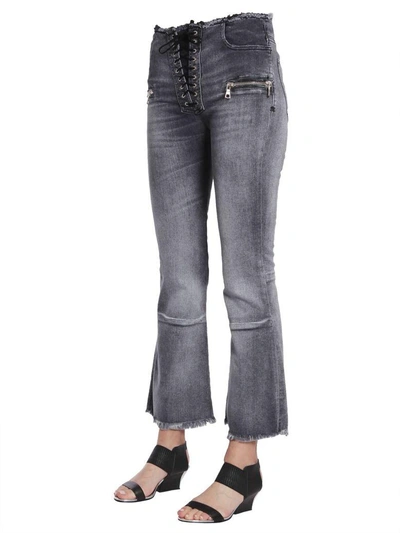 Shop Ben Taverniti Unravel Project Laceup Flare Cropped Jeans In Grigio