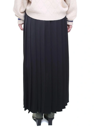 Shop Maison Margiela Panelled-satin Pleated Long Skirt In Nero