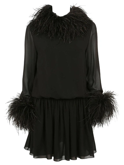 Shop Saint Laurent Feather Dress In Black