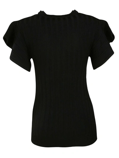Shop Victoria Beckham Flounce Sleeve Knit Top In Black