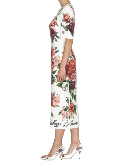 Shop Dolce & Gabbana Peonie Print Dress In Multicolor